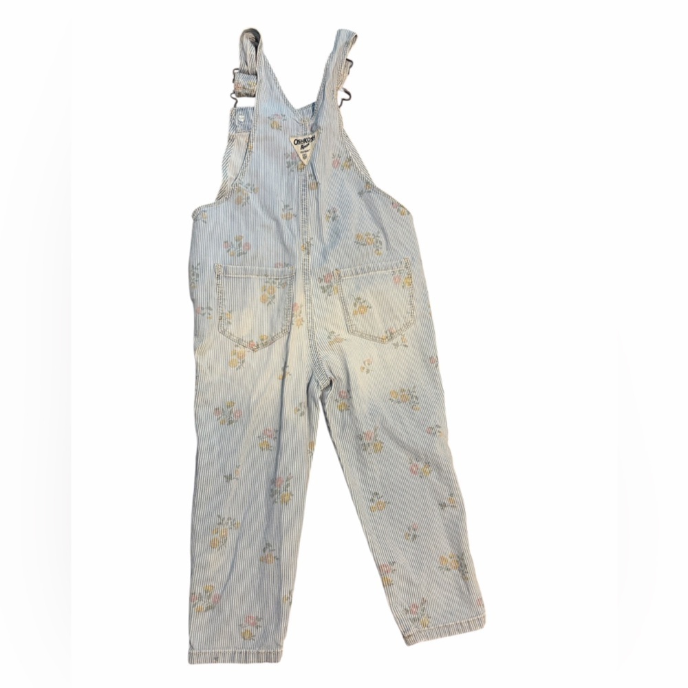 OshKosh B'gosh Light Blue Striped Overalls with Pastel Floral Print - Picture 7 of 7